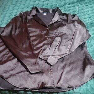 Old Navy Woman's Black Satin Pajama Style Long-Sleeve Button-Up Shirt